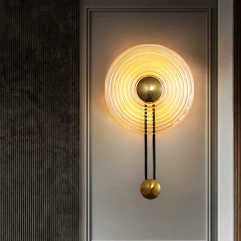 Italian Simple Glass Wall Lamp Bedroom Bedsides Balcony Corridor Cafe Circular Wall Lights Indoor Background Artistic Decoration