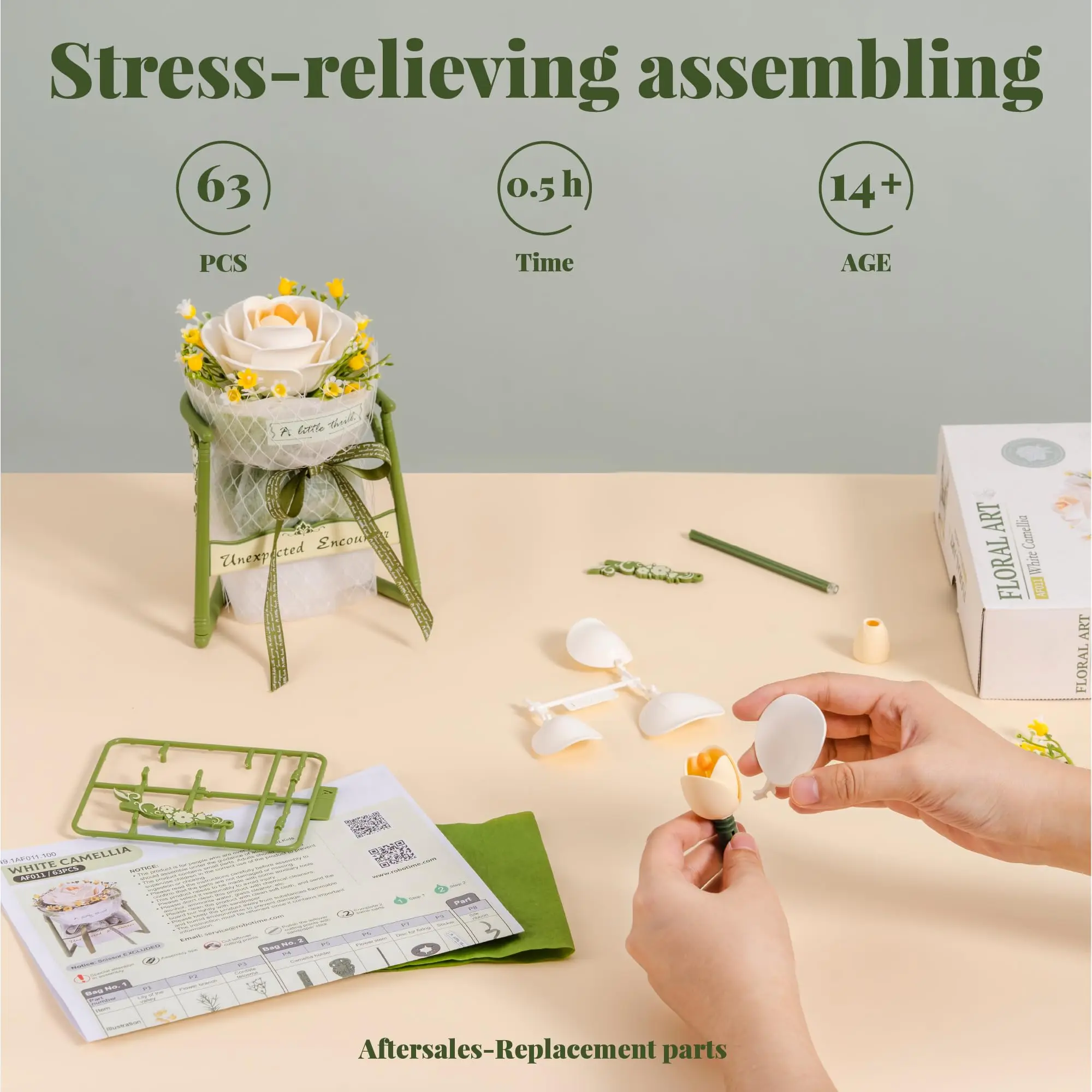 ROBOTIME 3D-Blumen-Puzzle-Modellbausätze zum Bauen von Blumen-Sets, Blumenstrauß, Dekoration, Geschenke, Basteln, Heim-Display mit Ständer, AF011/AF021