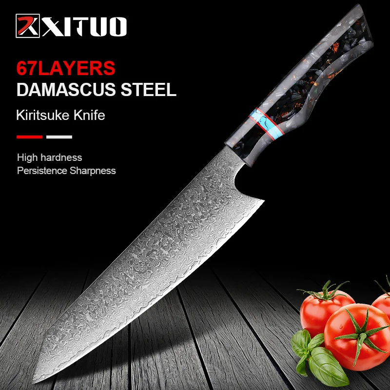 XITUO Damascus Chef Knife Kiritsuke Professional 8 Inch Japanese Kiritssuke Knife Vg10 Damascus Steel Kitchen Knife