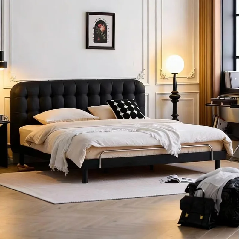 High backrest black technology cloth bed, Italian minimalist master bedroom 1.8 meters soft bag double suspension bed