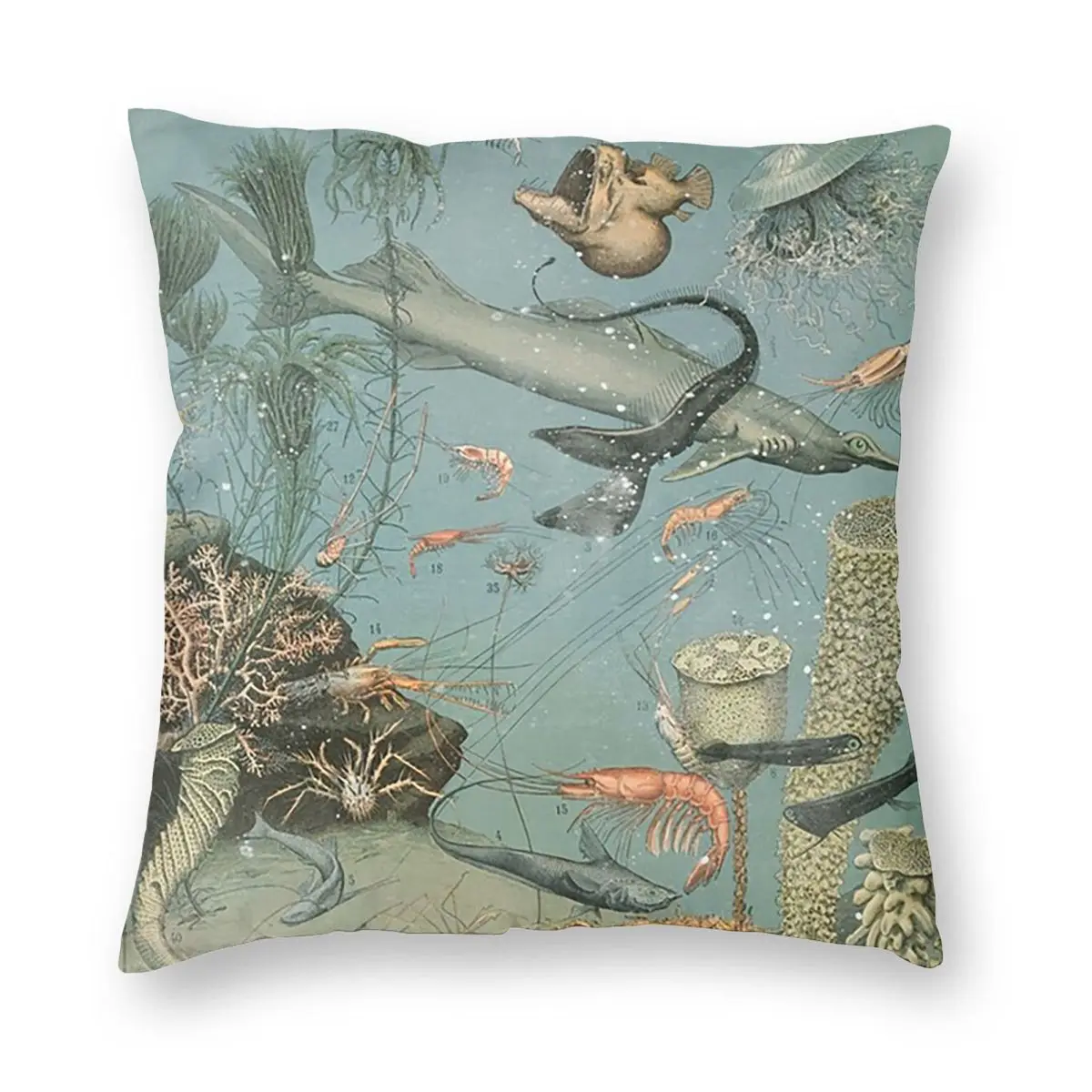 

Декоративная наволочка/чехол для подушки с изображением морских обитателей: черепахи, морского конька, кита, осьминога. Уютная декоративная подушка для дома и дивана.