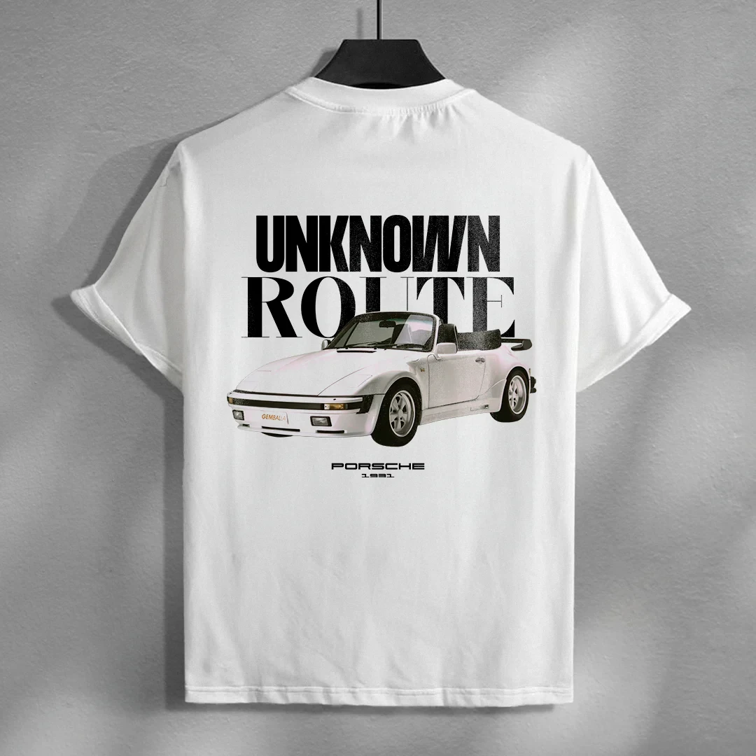 Unknown Route Car Template for Print Casual Cotton Classic Fashion Car Letter Pattern Print O-neck Short-sleeved Summer Tops Tee