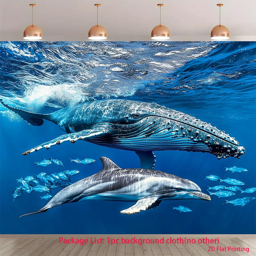 Luxury Underwater Blue Ocean Whale Dolphin Tapestry Wall Hanging Art Print Marine Life Deep Sea Coastal Decor Polyester Canvas G