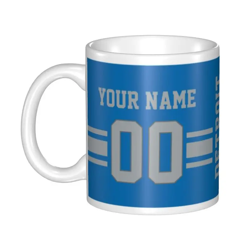 Custom Detroit Name & Number Football Coffee Mug for Football Fan, Football Gifts for Football Fan Son Grandson Friend Coworker