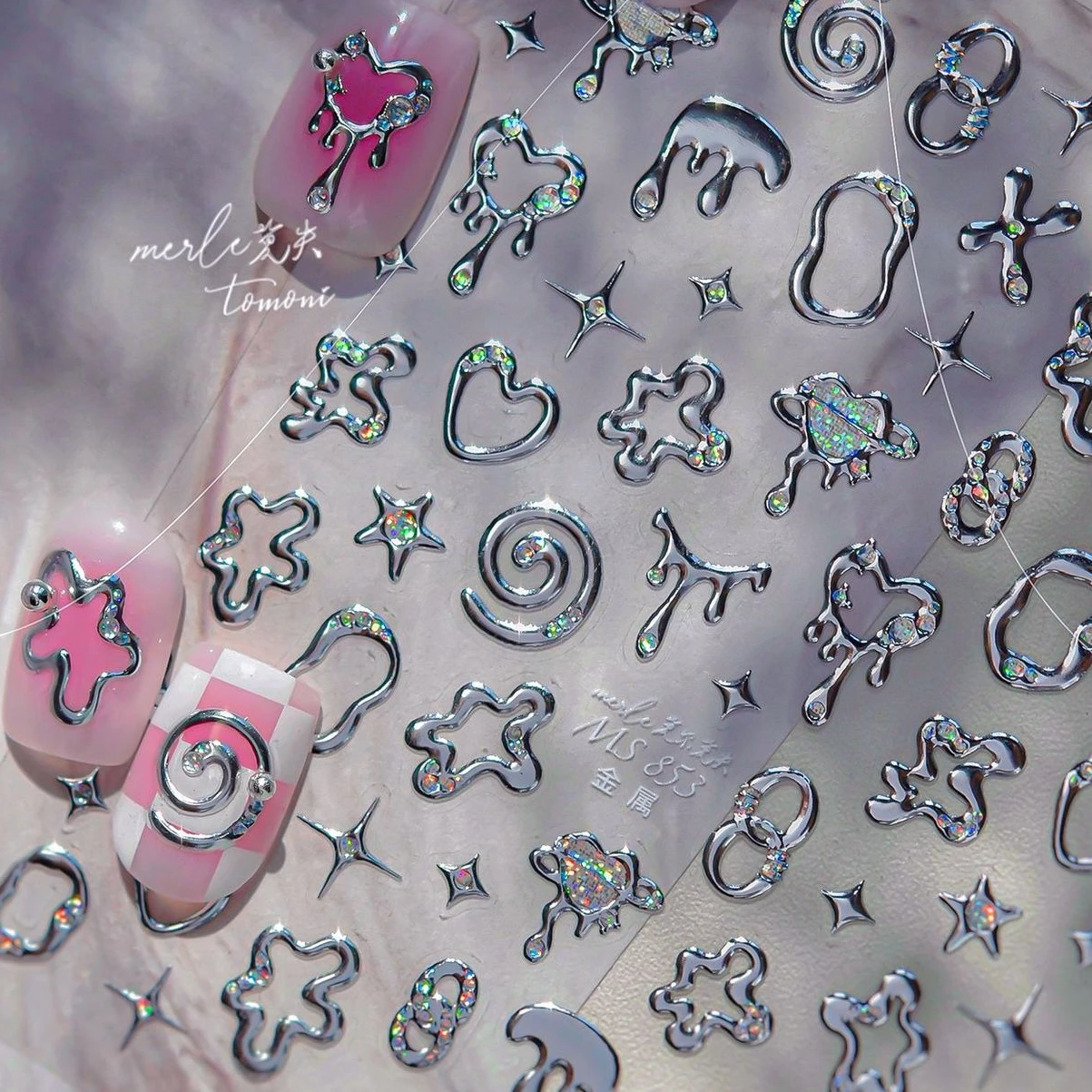 Geometria Linie Gwiazda Miłość Serce Łańcuszek Srebro Złoto Lawa Litera Kwiat Wzrost Pierścień Numer 5D DIY Naklejki na Paznokcie Manicure Kalkomanie