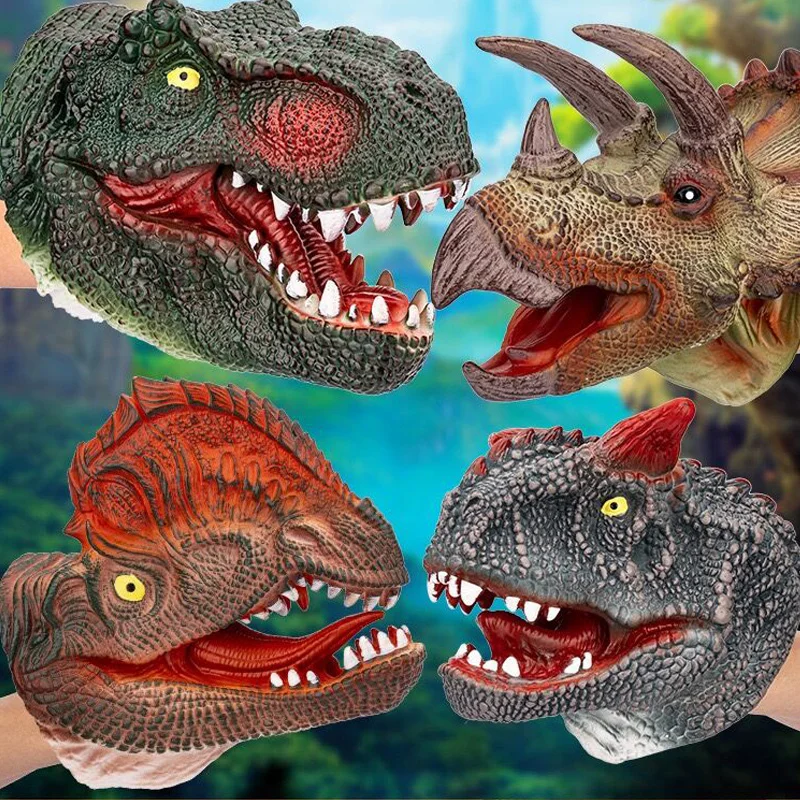 Dinosaurus Hoofd Op Hand Poppen Zacht Rubber Dino Speelgoed Roofvogel Realistische Figuur Gesimuleerde Tyrannosaurus Rex Gags Praktische Grappen Speelgoed