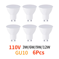 LED Spotlight bulb 6PCS AC110V GU10 3000K 6000K 3W 6W 9W 12W Long Service Easy To Stall PC Material Warm White Cold White