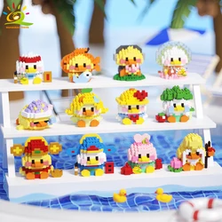 HUIQIBAO Mini Cute Duck Cosplay Dress Animal Micro Building Block 3D Diamond Model Brick DIY City Construction Toys for Children
