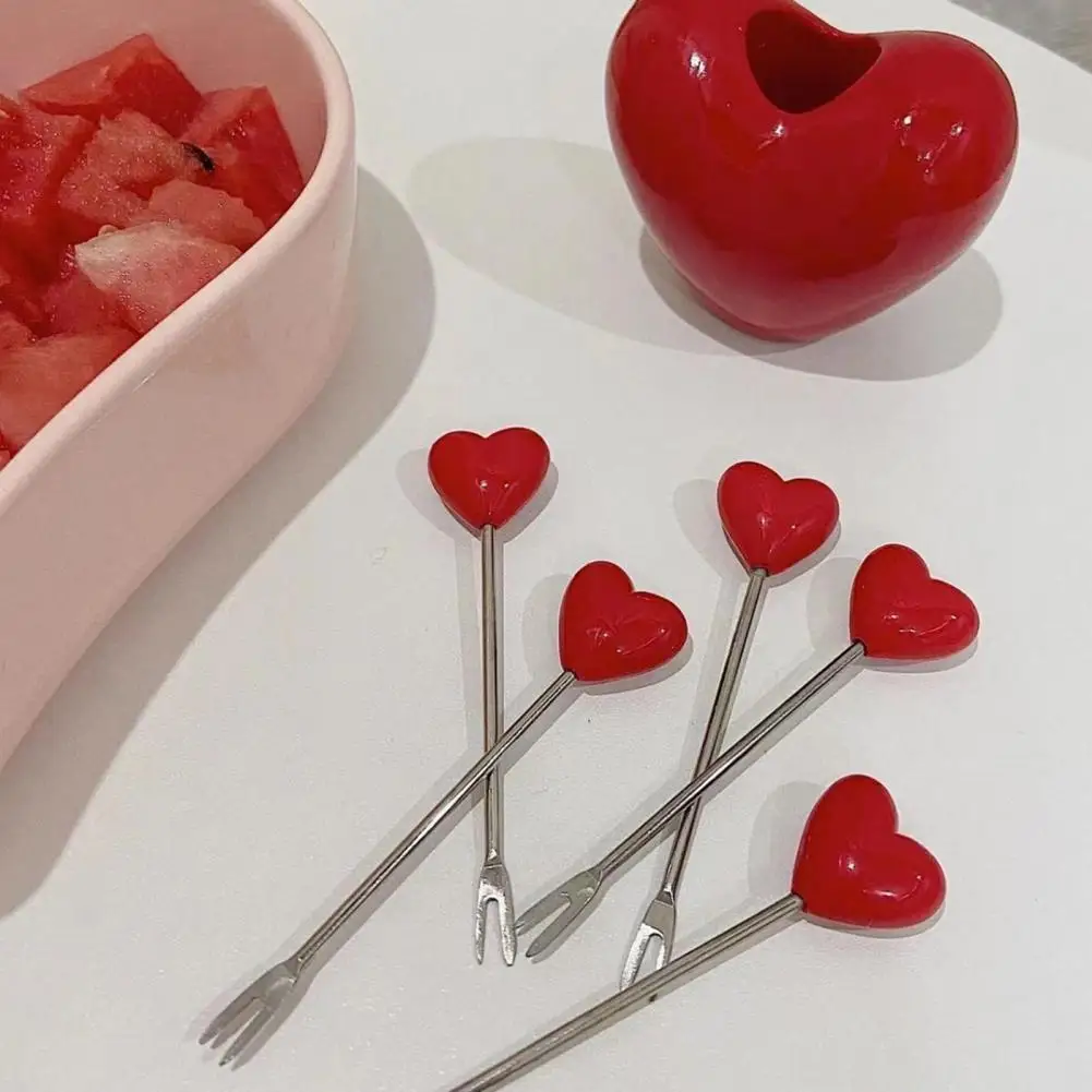 

Chic Cake Serving Forks Elegant Cake Forks Heart-shaped Fruit Forks Set with Love Holder Reusable Kitchen Utensils for Desserts