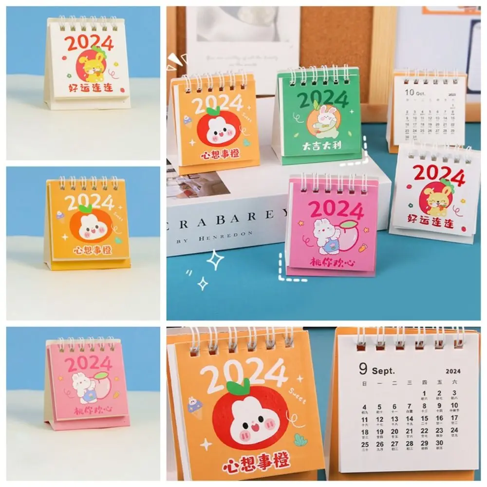 Adorable Funny Small 2024 Calendar Agenda Organizer Student Stationery Korean Cartoon Table Daily Schedule Decorations