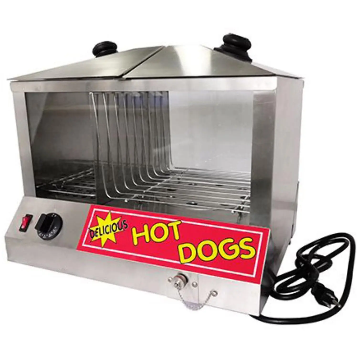 Fse Hds-1300W/100 Hot Dog Steamer And Bun Warmer With 100 Hot Dogs And 48 Buns Capacity, Top Loading, 18”W X 14.25”D X 16”H,