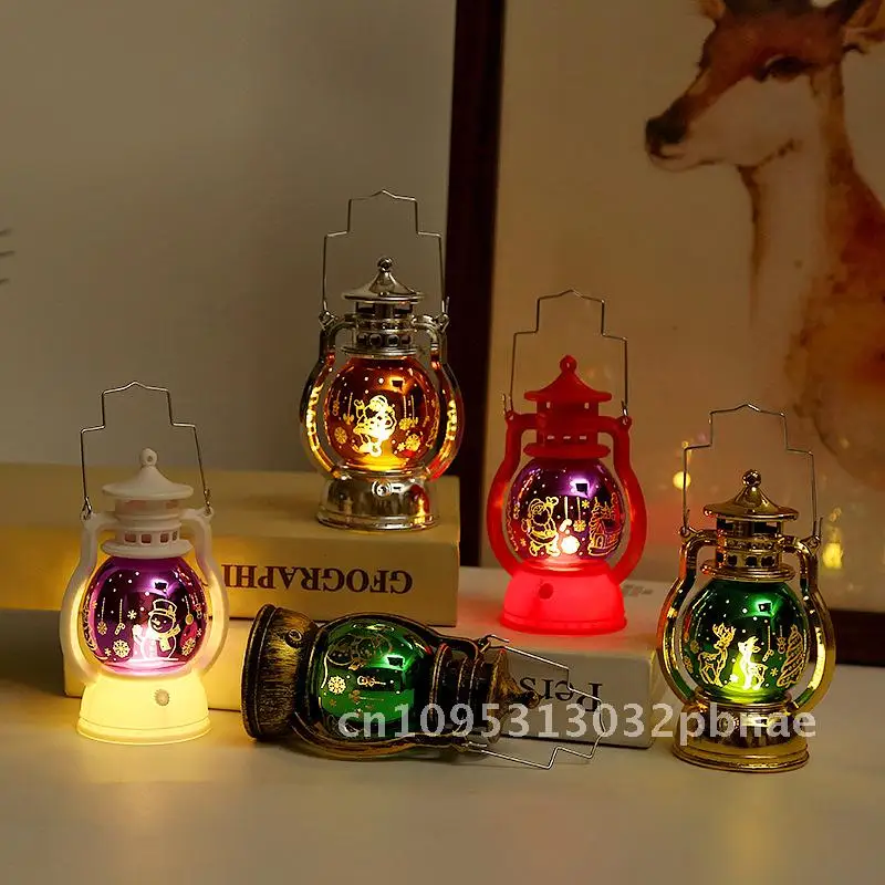 

New Laser Christmas Decorations Small Lantern Glowing Santa Claus Deer Small Lantern Christmas Gift