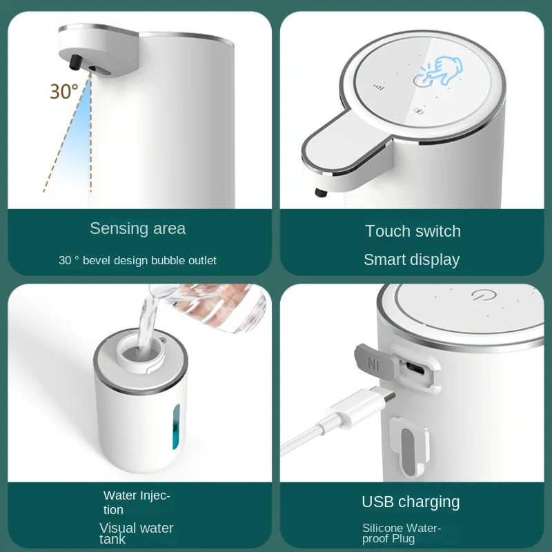 Dispenser sabun cair otomatis 380ml, pompa sabun cair induktif pembersih tangan mesin busa pintar inframerah aksesori kamar mandi pintar