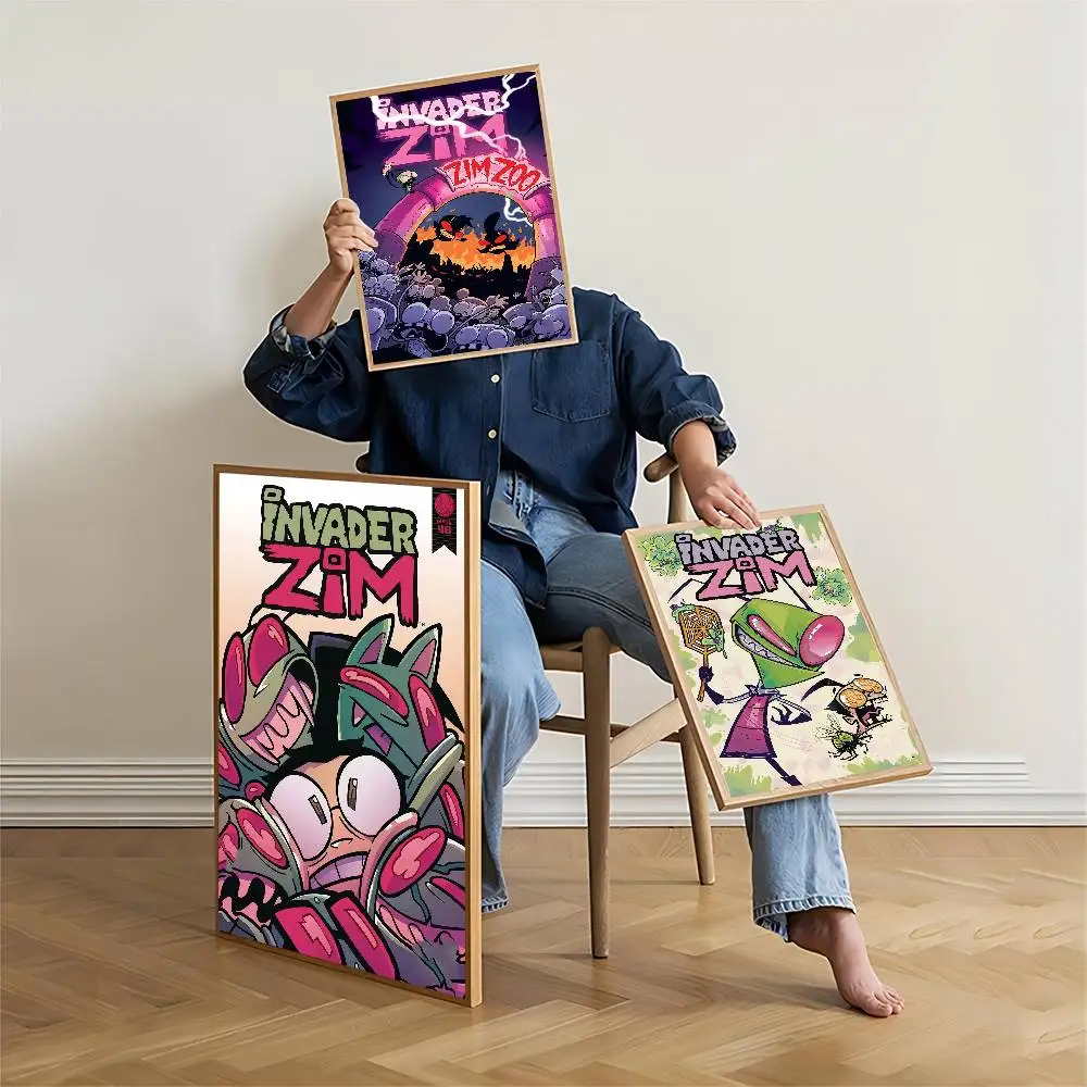 I-invader cartoon anime Z-zim Movie Sticky Posters Retro Kraft Paper Sticker DIY Room Bar Cafe Aesthetic Art Wall Painting