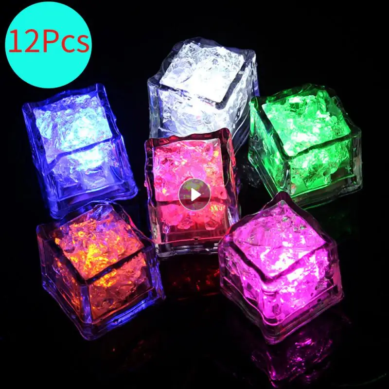 12pcs LED Ice Cubes 8-25 Hours Use Time Glowing Light Up Ice Cubes Water Actived Floating Bathtub Toys For Baby Toddler Tub Play