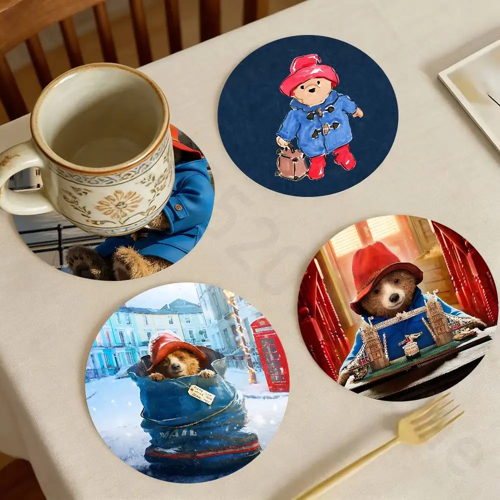 

London P-Paddington Bear Wooden Cup Coaster Tea Coffee Beverage Colour Printing Cup Mat Home Restaurant Decorations