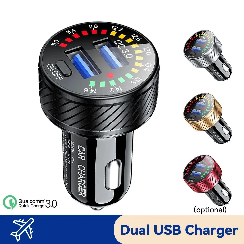 QC 3.0 Dual USB Car Charger 12V 24V Waterproof 36W Fast Charging Marquee Light LED Voltmeter ON OFF Switch Car-charger Adapter