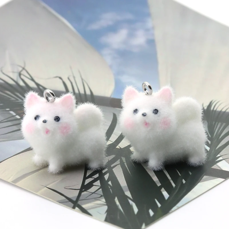 

15pcs Samoyed Dog Plush Charms Animals Flocking Resin Pendant for Jewelry Making Diy Earring Keychain Accessories Material
