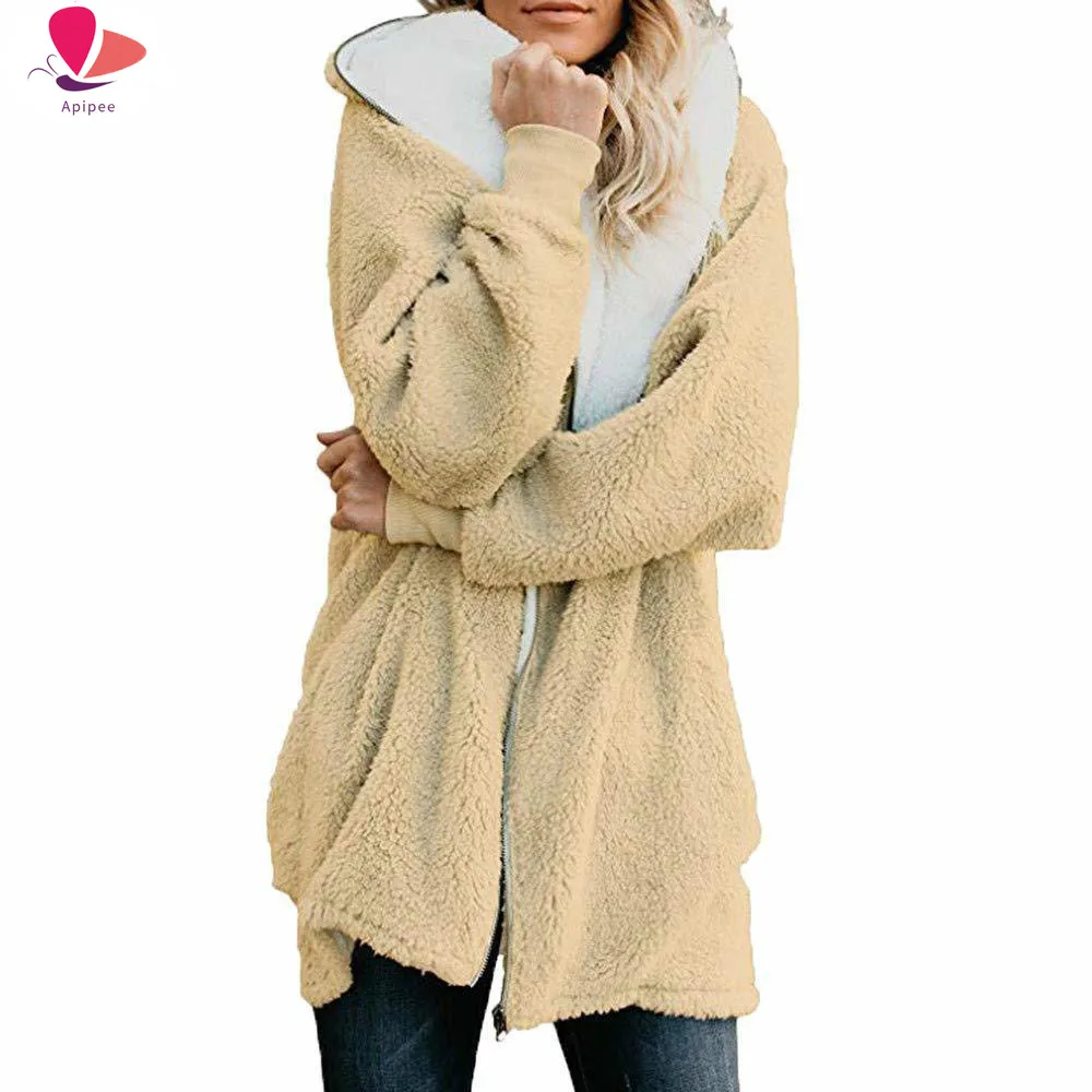 Winter Coat for Women Faux Fur Fleece Jacket Sherpa Lined Zip Up Hoodies Cardigan Womens  Fashions Cape Coat