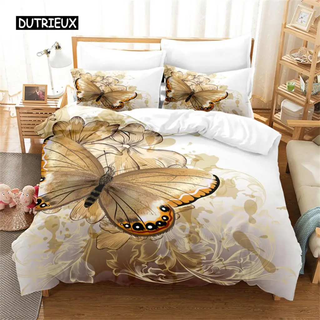 Golden Pattern Butterfly Bedding Set Duvet Cover Set 3d Bedding Digital Printing Bed Linen Queen Size Bedding Set Fashion Design