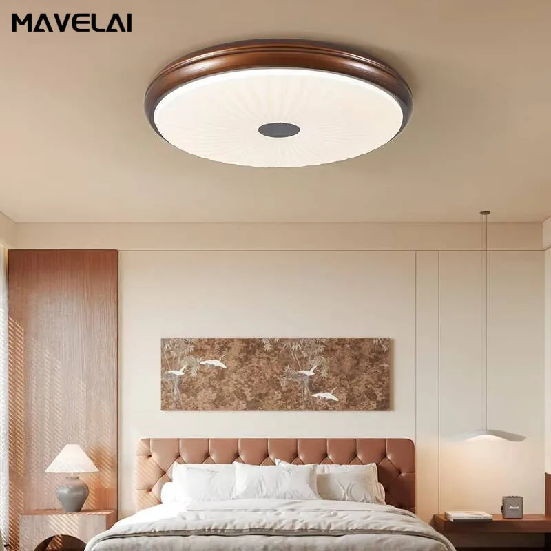 Walnut Wood Grain Ceiling Lamp Middle-aged Full-spectrum Eye Protection Lamp Simple Modern Creative Warm Pleated Lamp