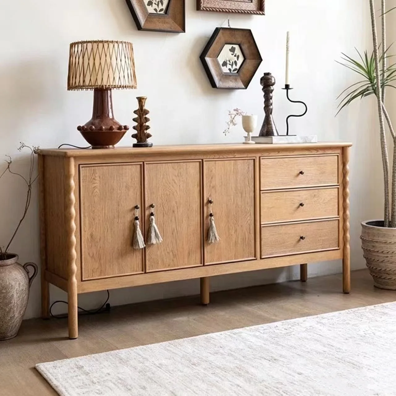 DSA retro solid wood dining side cabinet, antique living room wall locker, household storage, dining room side cabinet