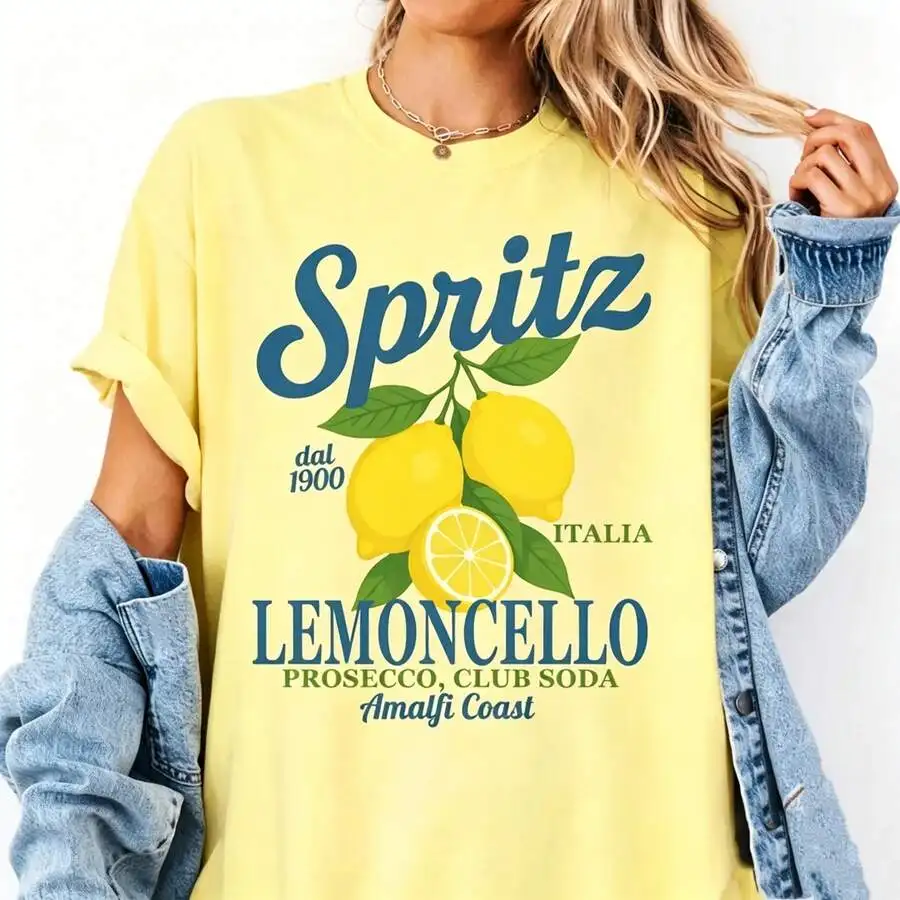 [100% Cotton]Limoncello Spritz Shirt,Amalfi Coast Shirt,Italian Cocktail Tee,Aperitivo Shirt,Lemon Shirt,Italia Oversized Lemon