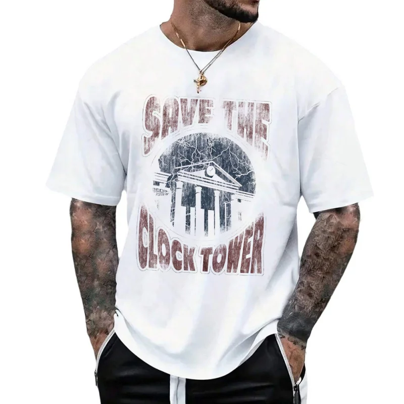 

Back To The Future Save the clock Tower Vintage Sic Fi Gift t shirt 80s movies Time Machine Graphic Clothes All size Tops S-6XL