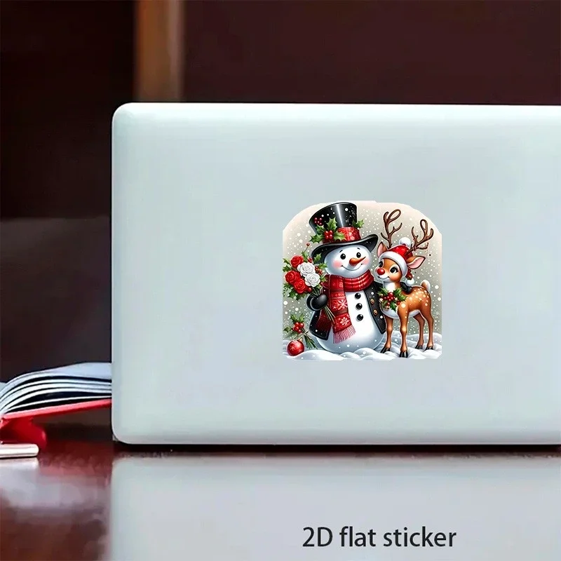 2D Flat Christmas Snowman Reindeer Car Stickers Waterproof for Auto Windows Motorcycle Refrigerators Universal Vinyl Decals