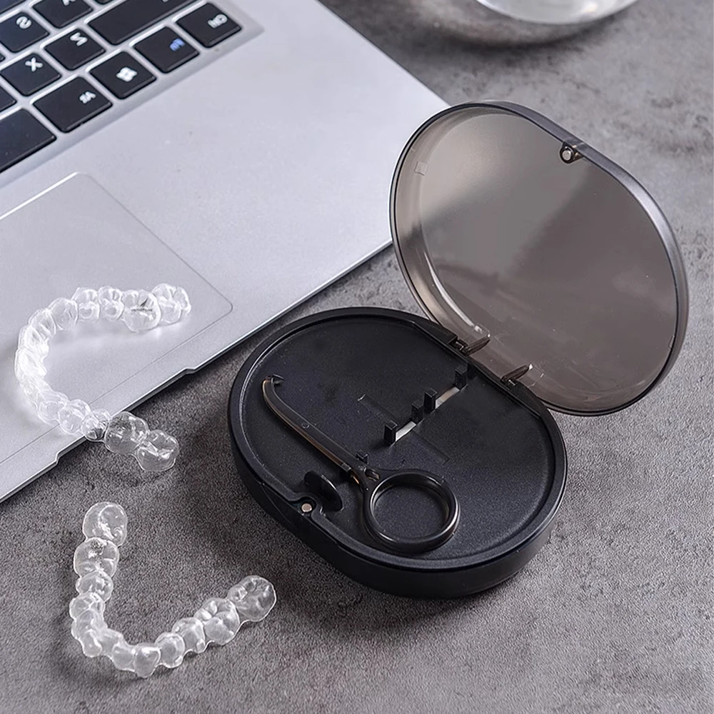 2 layers Dental Retainer Orthodontic Mouth Guard Denture Storage Case Box With Mirror Plastic Oral Hygiene Supplies Organizer