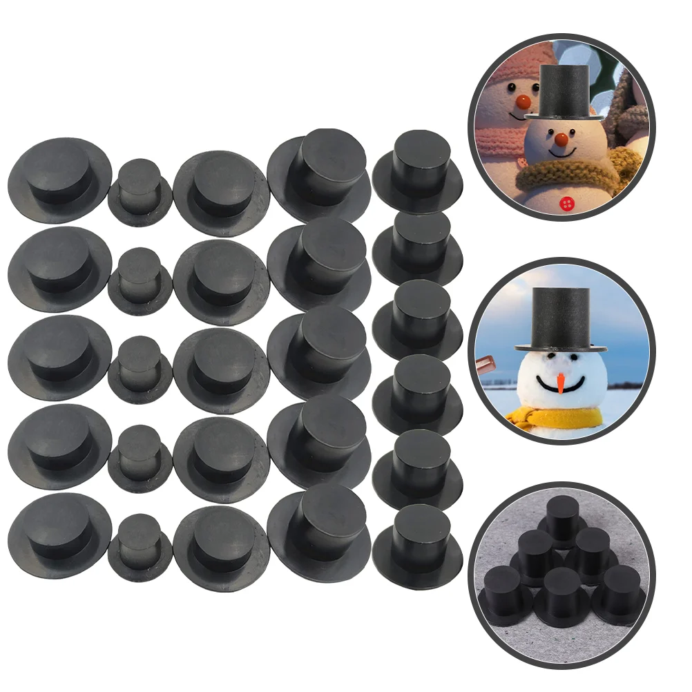 

80 Pcs Top Hats for Snowman Crafts Black Plastic Detailed Craftsmanship Christmas Tree Decorations Tiny