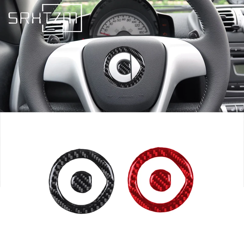 Car Steering Wheel Logo Stickers Carbon Fiber Decals Sticker For Benz Smart Fortwo 451 Coupe Cabrio Pure Pulse Passion 2011-15