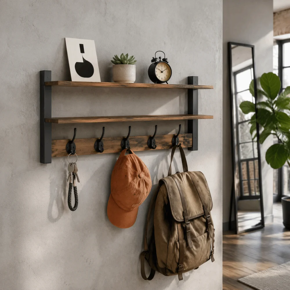 Solid Wood Wall-Mounted Floating Storage Shelf Space-Saving Wall-Hanging Structure Solid Wood Decor Display Rack