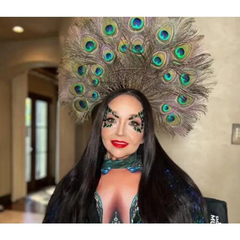 

Повязка на голову с павлиньими перьями, головной убор для женщин на Марди Гра, корона для волос в стиле бурлеск, для шоугёрл, для фестивалей, в стиле арт-деко 1930-х годов, для диско-костюмов