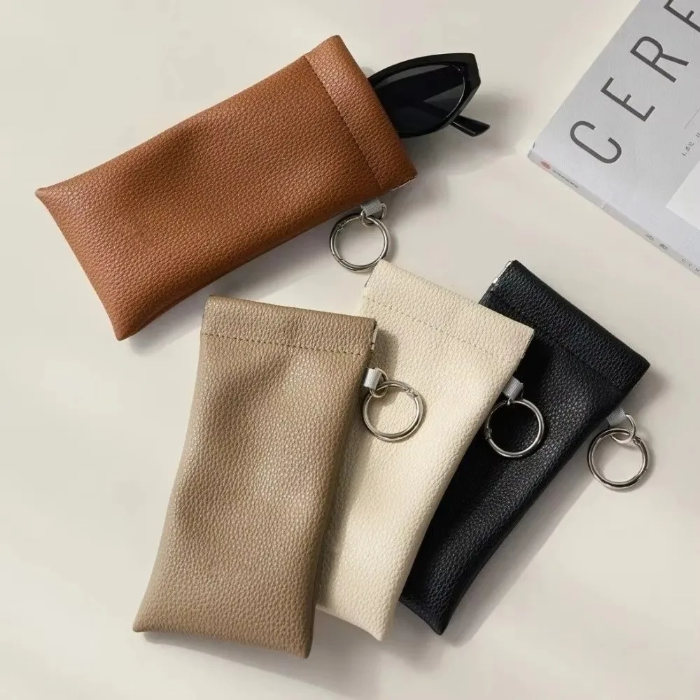 PU Leather Eyeglass Storage Bag Dustproof Automatic Closure Glasses Protective Case Hanging Spring Hinge Eyewear Pouch