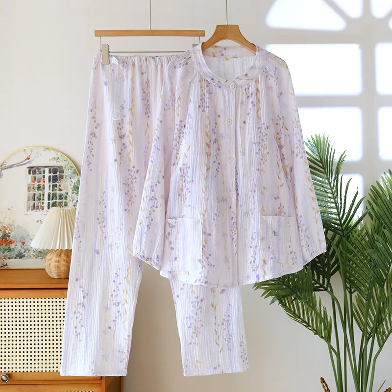 Floral Maternity Pyjamas Autumn Long Sleeve Feeding Nightie For Pregnant Women New Pure Cotton Breastfeeding Sleepwear