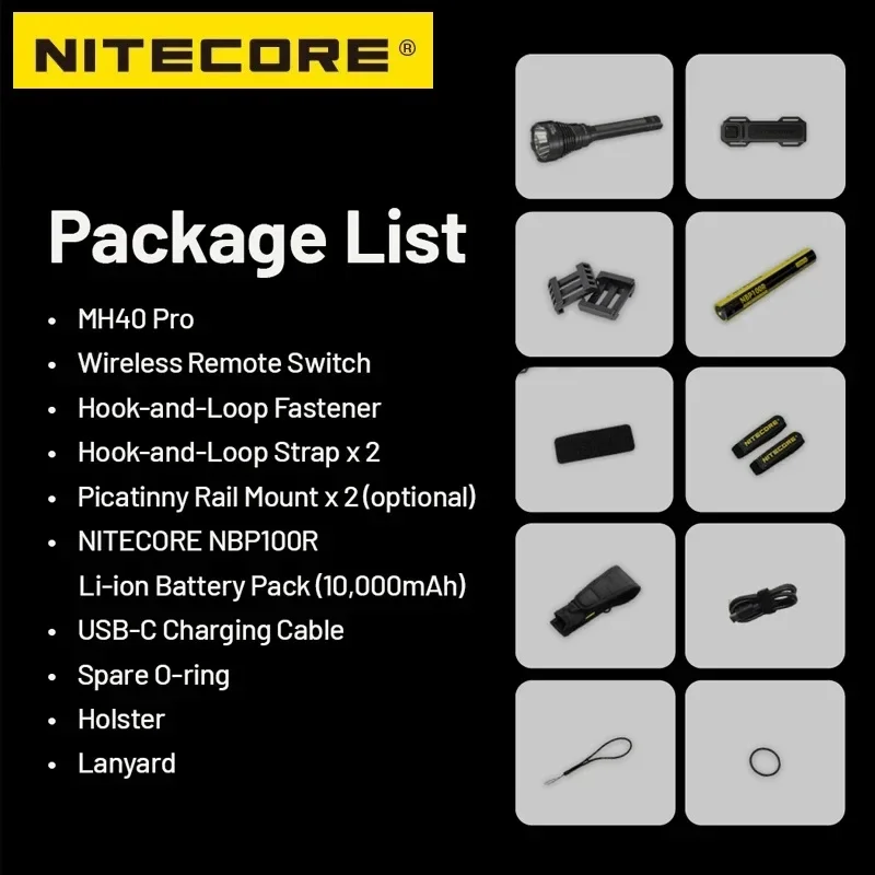 NITECORE MH40 wiederaufladbare Jagd-Taschenlampe NiteLab UHi 40 LED 3500LM kabellose Fernbedienung, Feuerzeug für Wandern, Camping, Suche