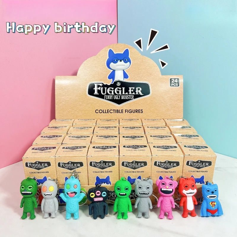 صندوق أعمى مصنوع يدويًا مكون من 24 قطعة من Fuggler Tooth Monster، نموذج PVC، حقيبة ظهر عصرية للدمية، قلادة، سلسلة مفاتيح، هدية لعبة للأطفال