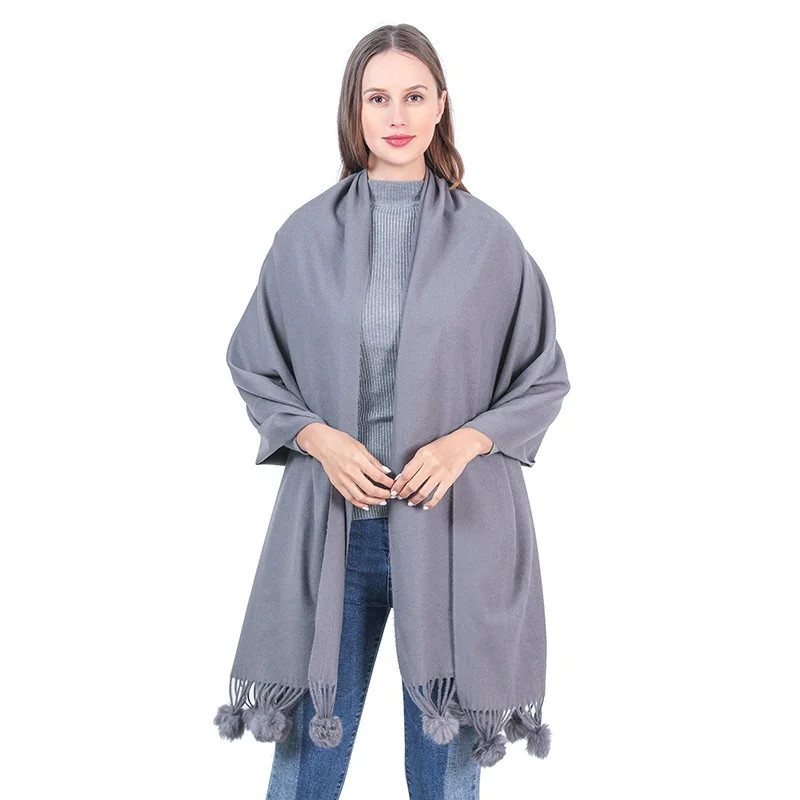 Autumn Winter Imitation Rabbit Hair Ball Scarf Warm Knitting Women Shawl Female Poncho Lady Capes Navy Cloaks