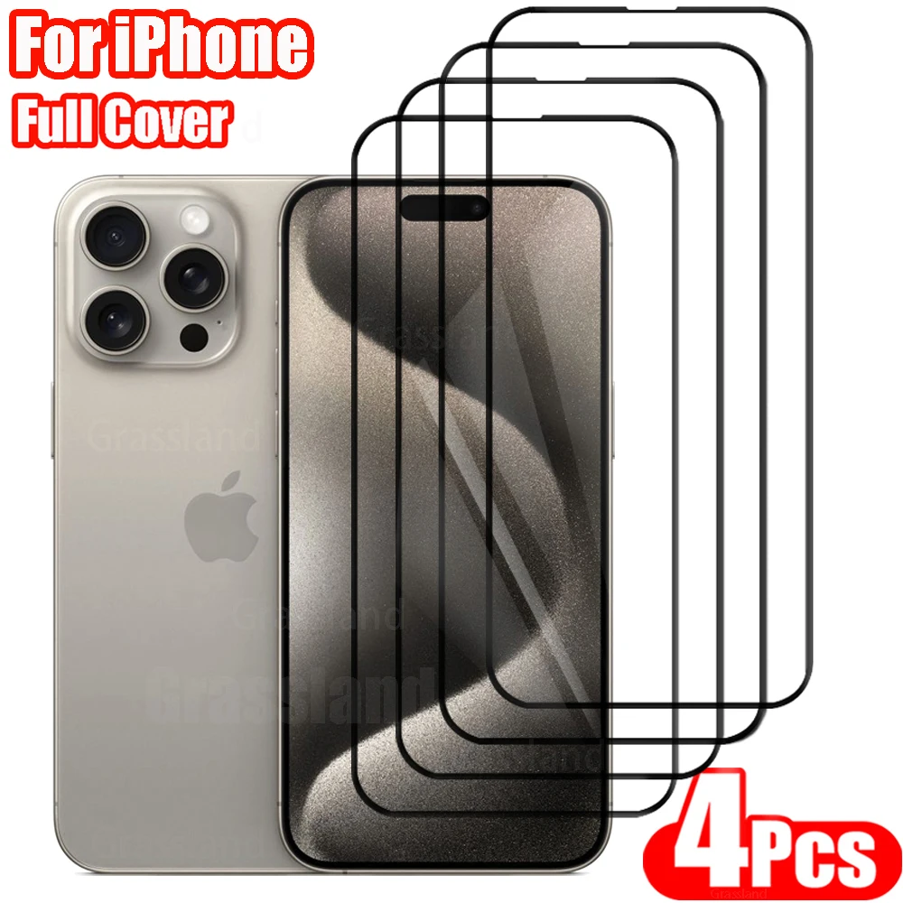 4Pcs Screen Protector For iPhone 15 14 13 12 11 Pro Max Anti-Burst Tempered Glass For iPhone X XR XS Max Protective Glass Film