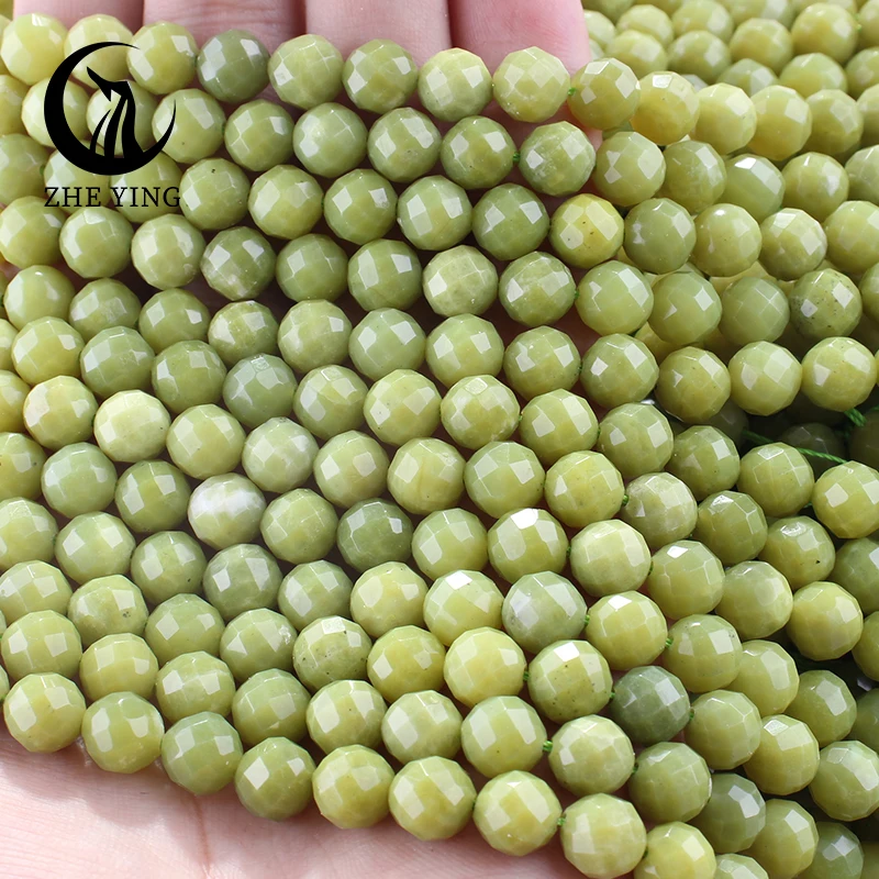 

Natural Stone 8mm Faceted Serpentine Jade Gemstone Round Spacer Beads For Jewelry Making DIY Necklace Accessories