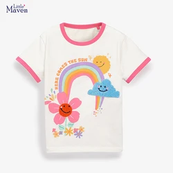 Little maven Toddler Girls Tops T Shirts Come The Sun Rainbow Cute Girls Short Sleeve Clothes 2 to 7 year  Children Girls Shirt