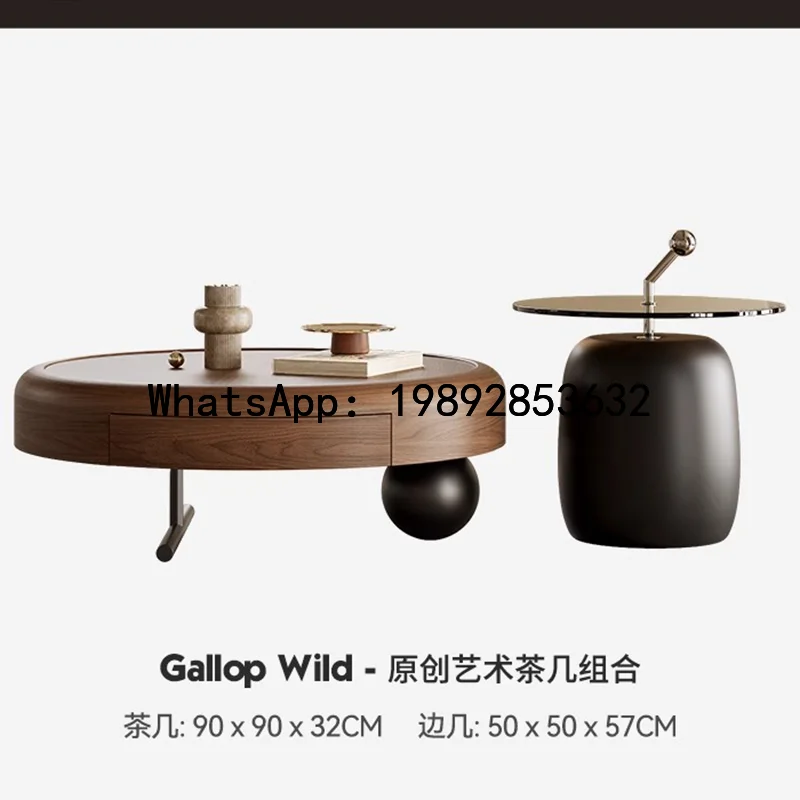 

LL New living room household solid wood medieval light luxury high-end coffee table Italian modern simple round