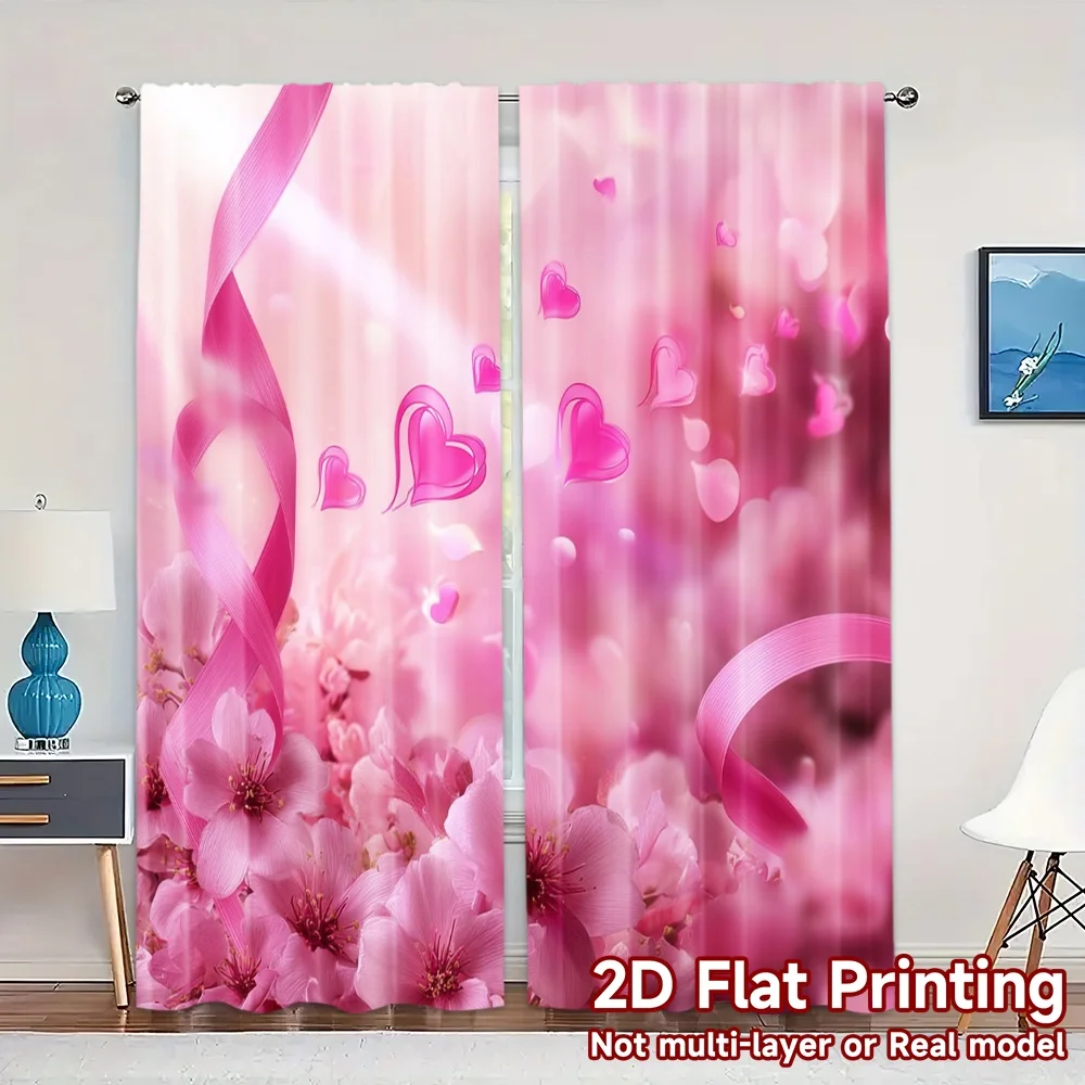 2pcs, 2D FLAT PRINTING Curtains (Without Rod) Blossom Ribbon Popular Minimalist Curtains Versatile Fabric Curtains All Seasons