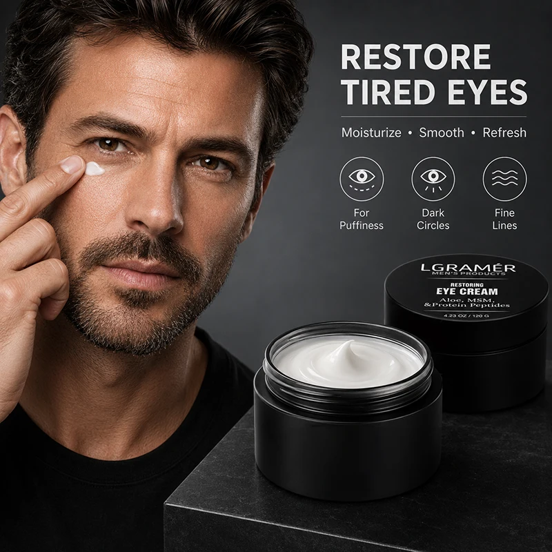 Men Aloe Restoring Eye Cream MSM Protein Peptides Deeply Hydrating Firming Anti‑Fatigue Reduce Fine Lines Dark Circles Skincare