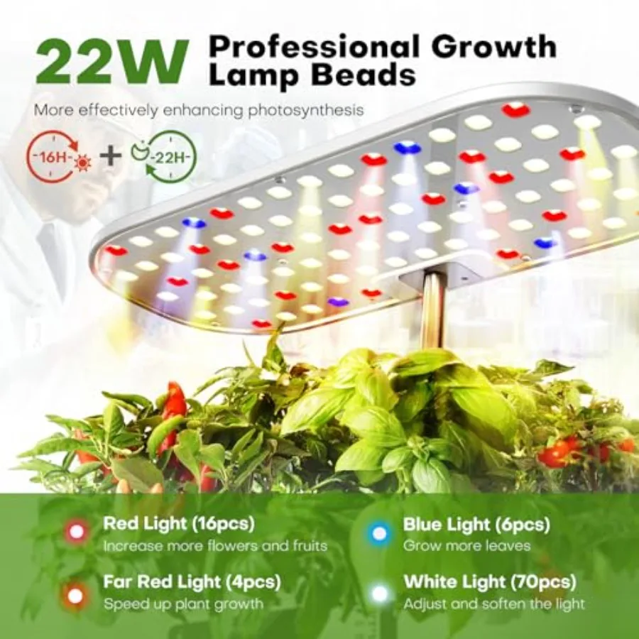 Indoor hydroponics growing system kit for herbs and lettuce, white plastic with LCD touch panel, 12-pod capacity, 17-inch max p