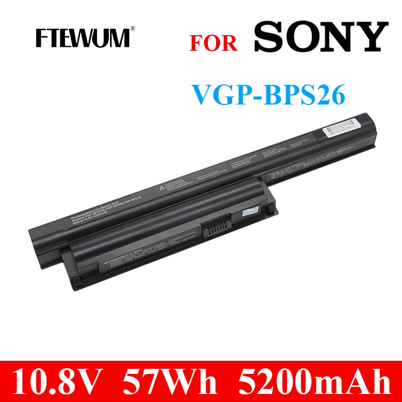 6 Cells 5200mAh 10.8V 57Wh VGP-BPS26 Laptop Battery For Sony Vaio VGP-BPL26 VGP-BPS26A SVE14A SVE15 17 VPC-CA CB EG EH 1711Q1RW