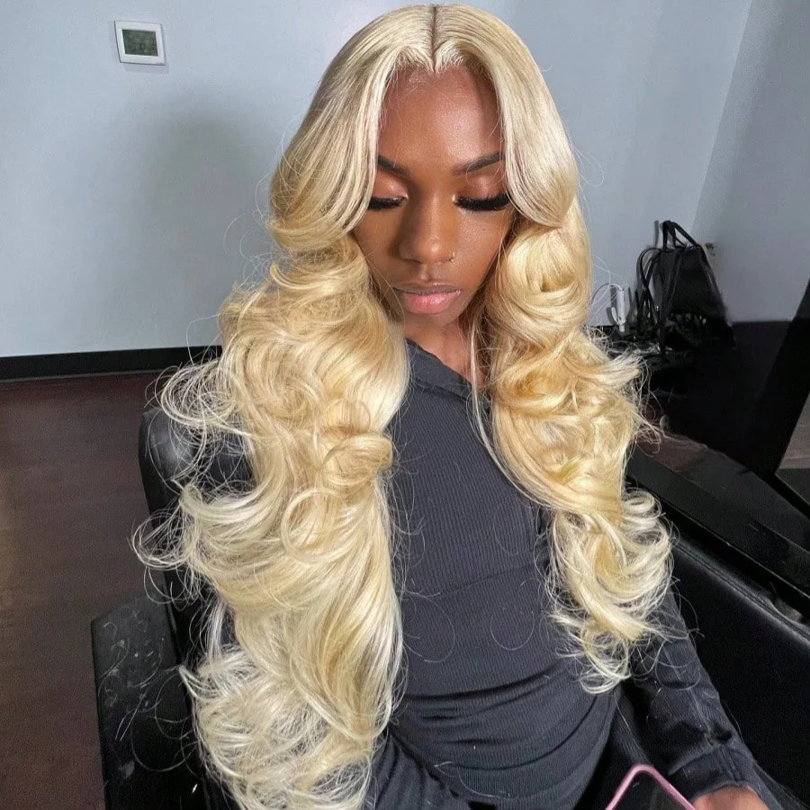 613 13x6 Lace Front Wig Human Hair 250 Density Body Wave Blonde Lace Front Wigs Human Hair 28 Inch Full & Thick 613 HD Lace Frontal Wig Pre Plucked with Baby Hair for Women