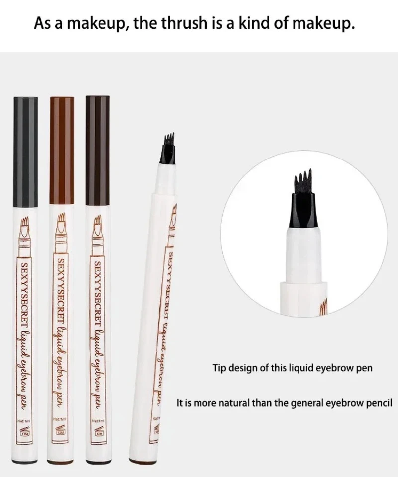 High Quality 4 Points Natural Liquid Eyebrow Pen Makeup 4-Fork Long Lasting Microblade Eye Brow Pencil Dark Brown Black Cosmetic