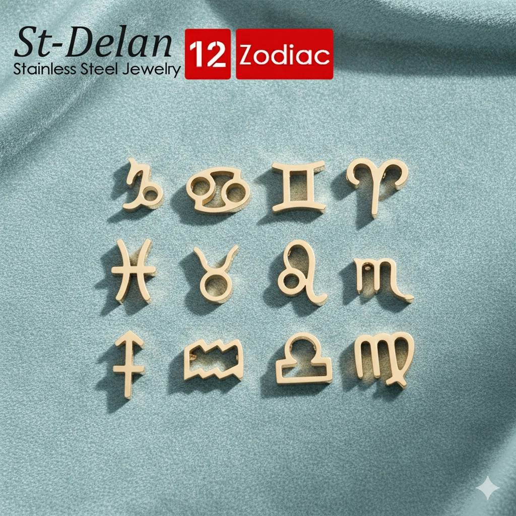 St-Delan Stainless Steel 12 Zodiac Sign Pendant Simple DIY Jewelry Making Charms for Women Daily & Party Wear